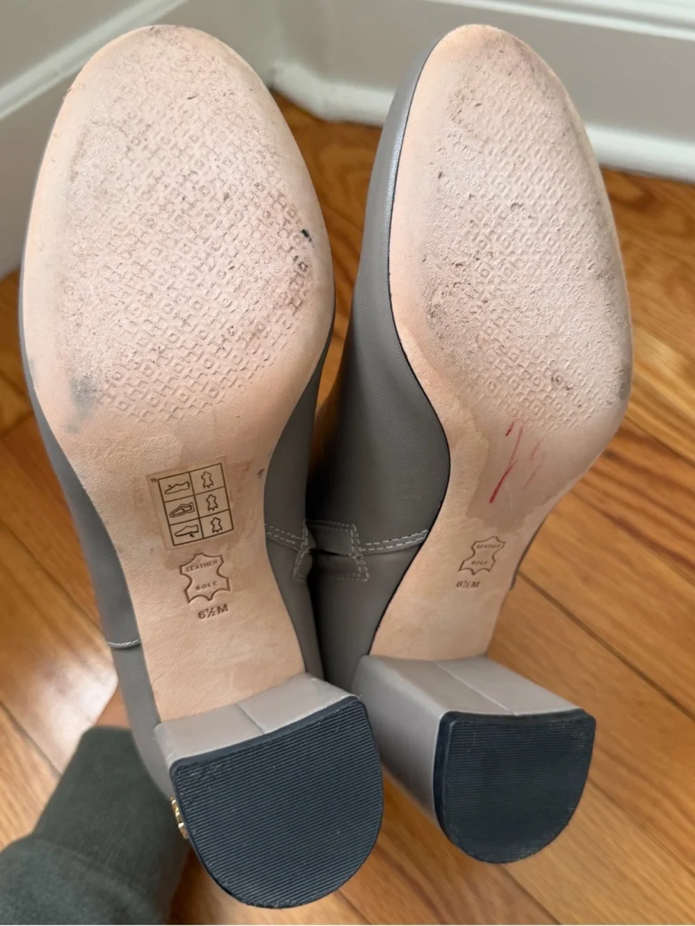 Tory Burch Brooke 7mm Heron Gray Calf Leather Block Heel Ankle Boots Women's 6.5